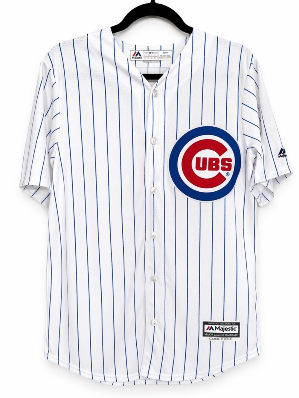 Majestic White with Blue Pinstripes Baseball Cool Base Jersey